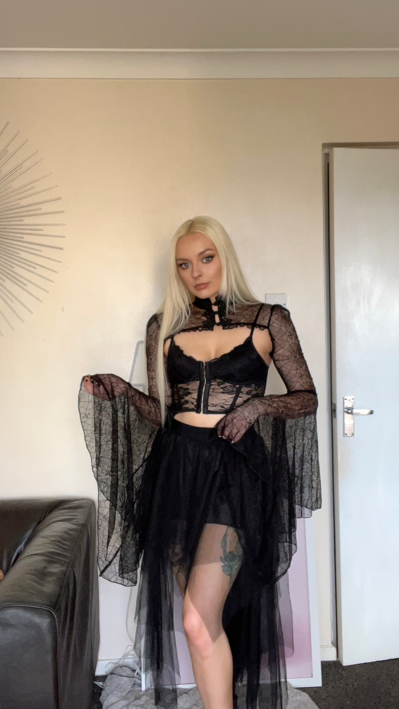 Black 3 Piece Lace Witch Gothic Halloween Costume