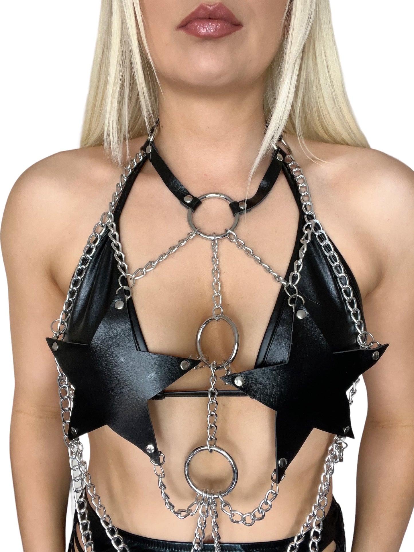 Black Faux Leather Star Chain Body Harness