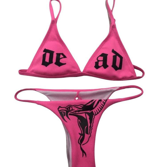 Neon Pink Dead Snake Punk Bikini Set