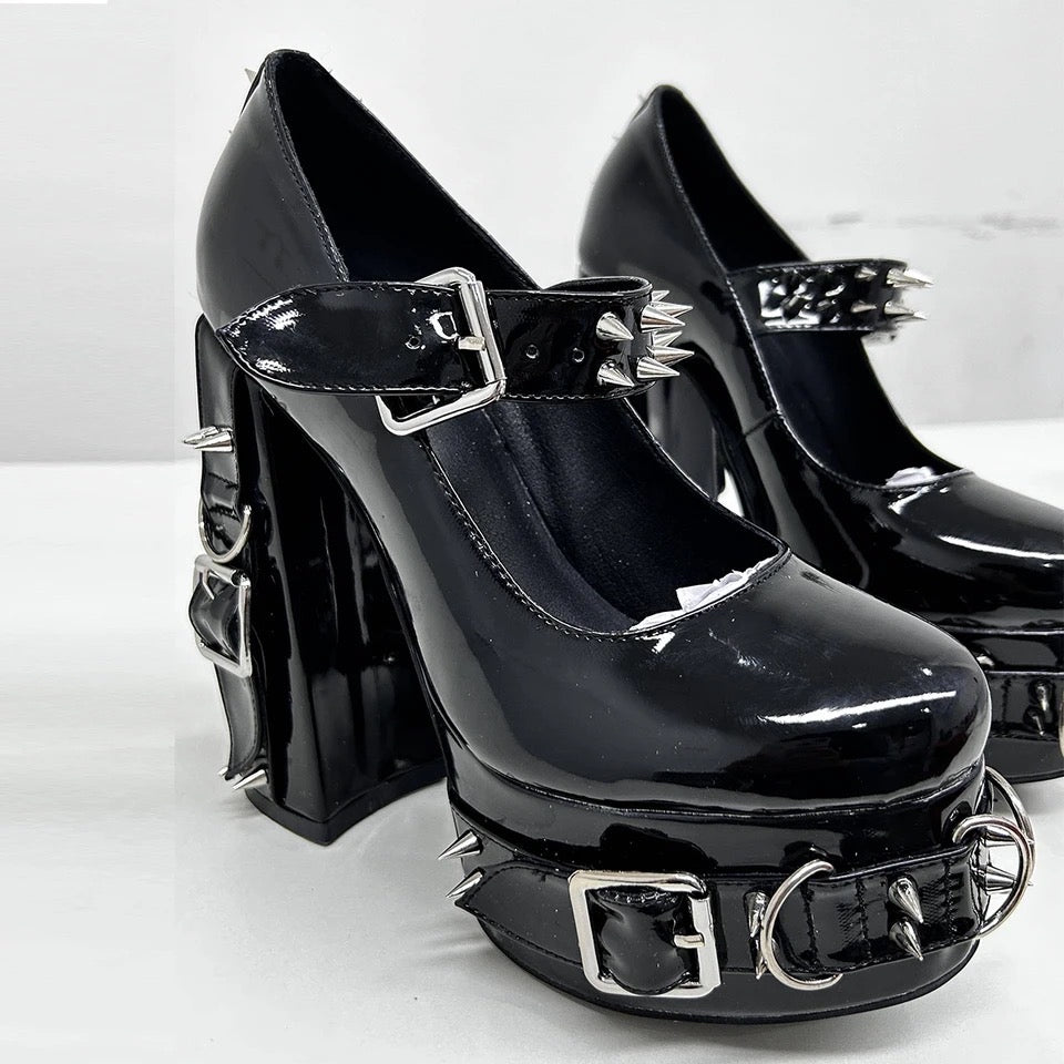 Black Patent Platform Punk Mary Jane Heels