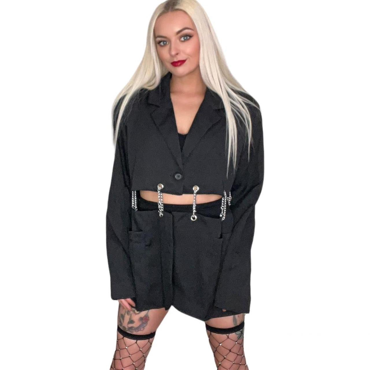 Black Chain Cut Out Reworked Oversized Blazer
