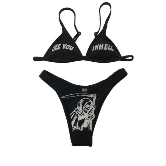 Black Gothic See You In Hell 2 Piece Bikini Set