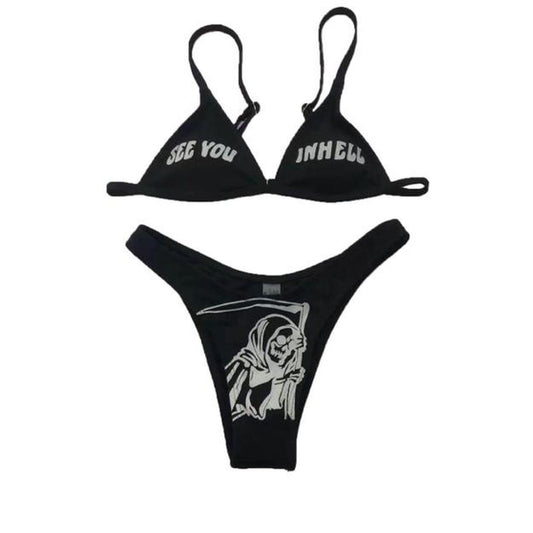 Black Gothic See You In Hell 2 Piece Bikini Set