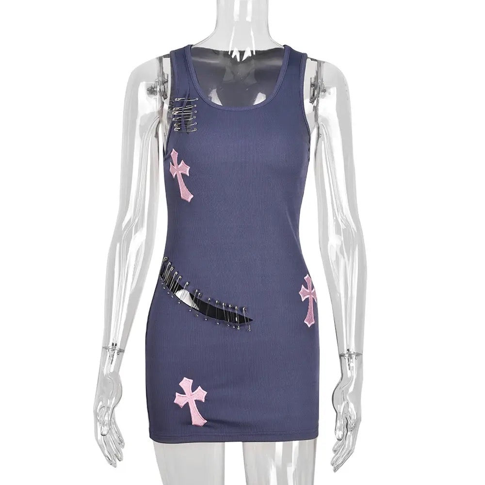 Purple Punk Cross Cut Out Mini Dress