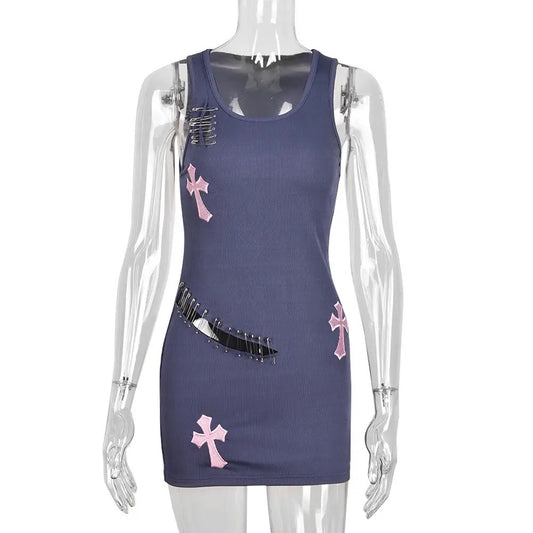 Purple Punk Cross Cut Out Mini Dress