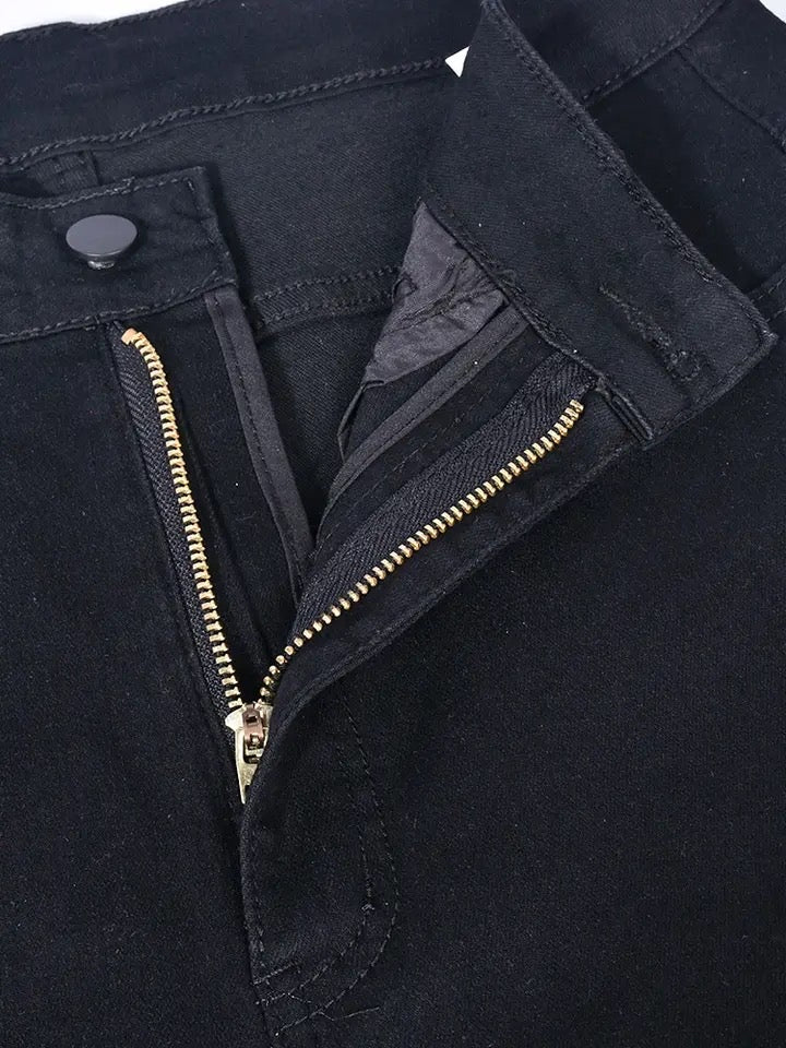 Black Denim Gothic Cross Straight Leg Jeans