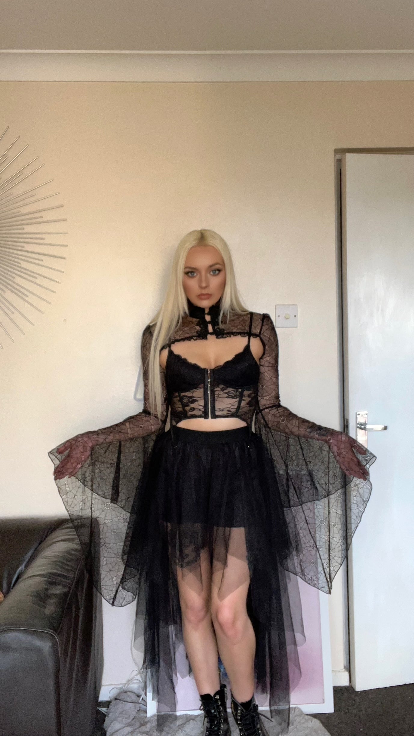 Black 3 Piece Lace Witch Gothic Halloween Costume