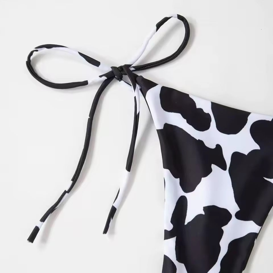 Black And White Sexy Cow Girl 3 Piece Bikini Chap Tassel Trousers Cosplay Outfit Set