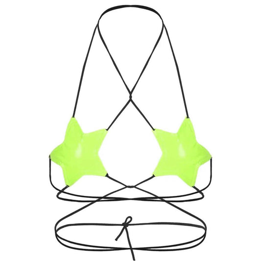 Neon Green PVC Faux Leather Star Bralet Crop Top