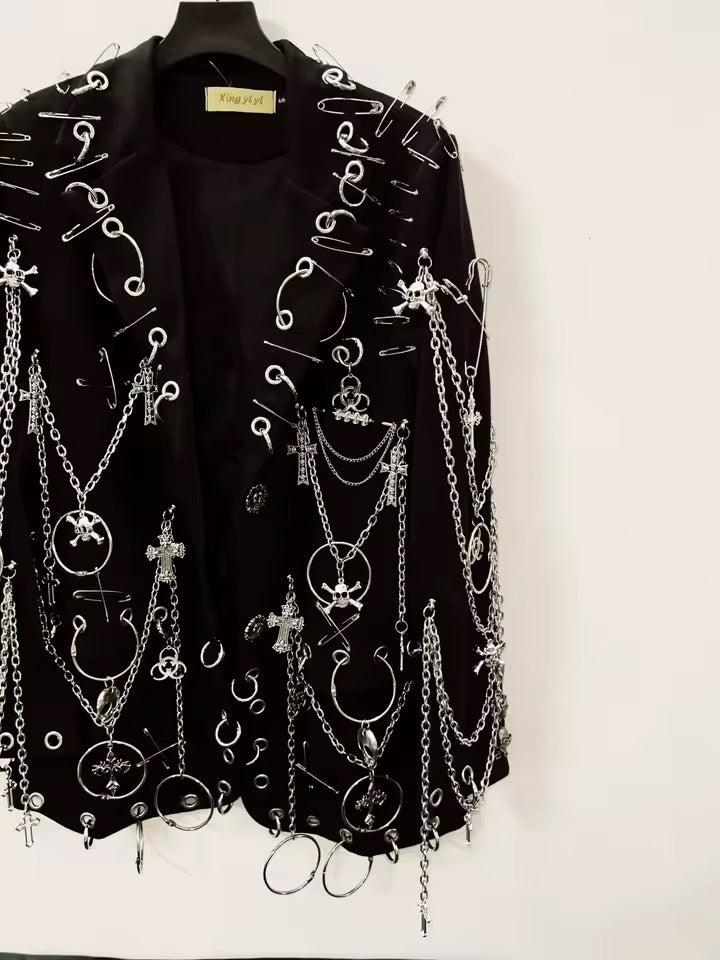Black Lilith Punk Chain Oversized Customised Blazer