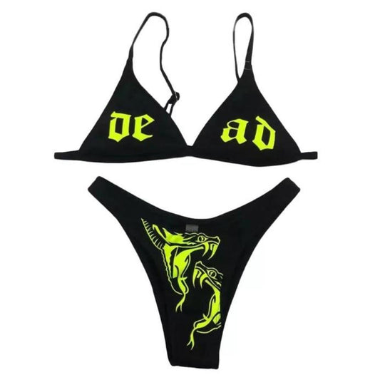 Black Dead Gothic 2 Piece Snake Bikini Set