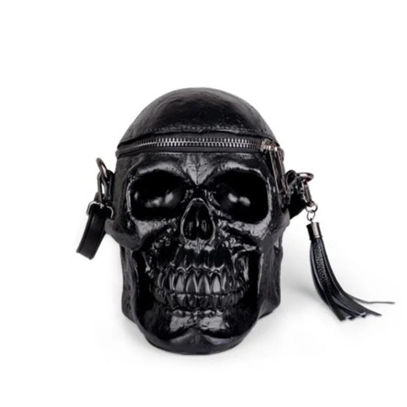 Black Faux Leather Skull Shaped Cross Body Bag