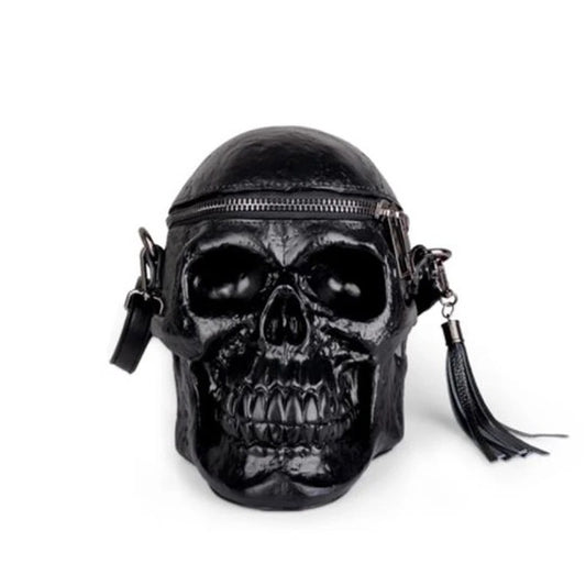 Black Faux Leather Skull Shaped Cross Body Bag