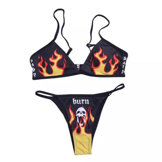 Black Flame Gothic Bikini Set