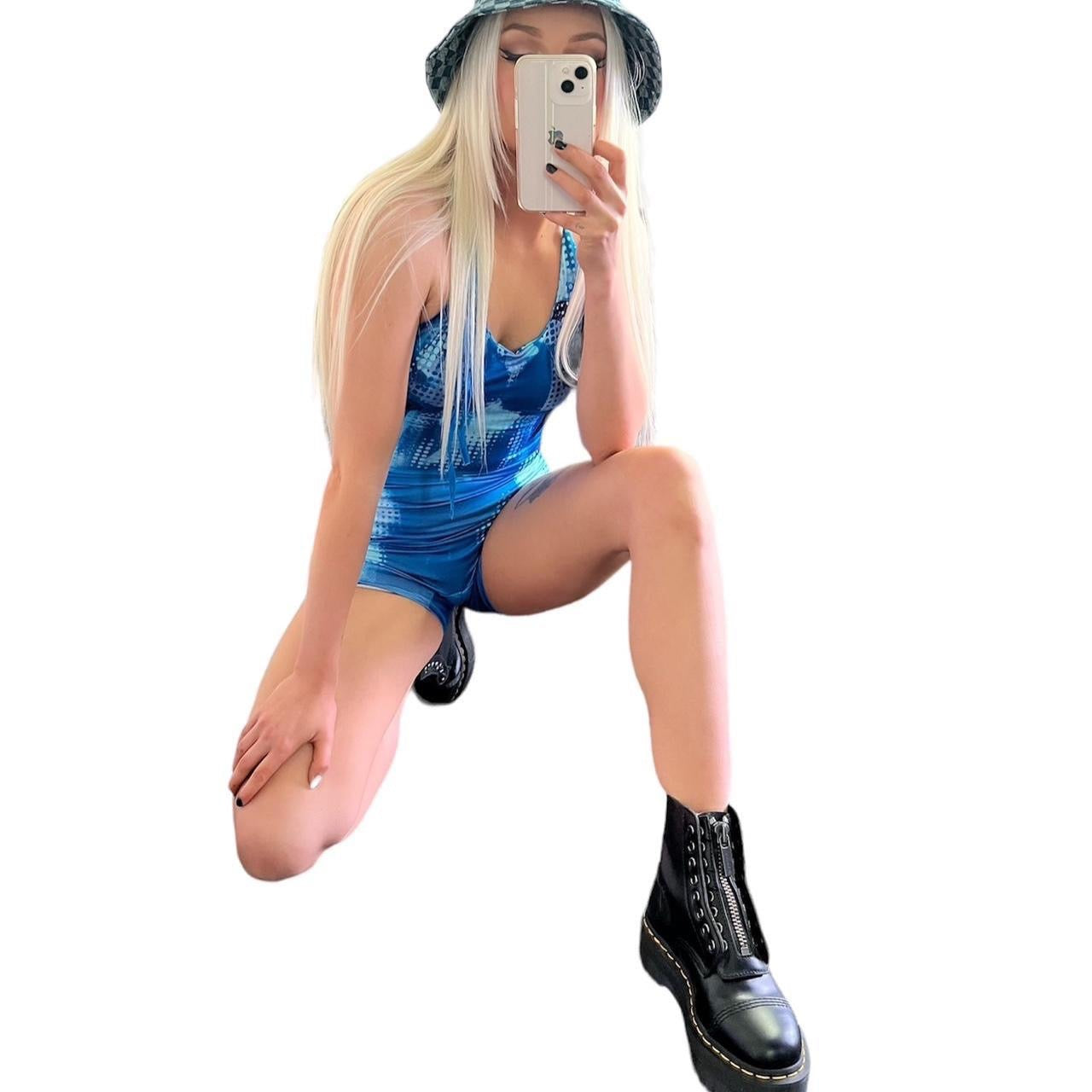 Blue 3D Body Graphic Festival Halter Playsuit