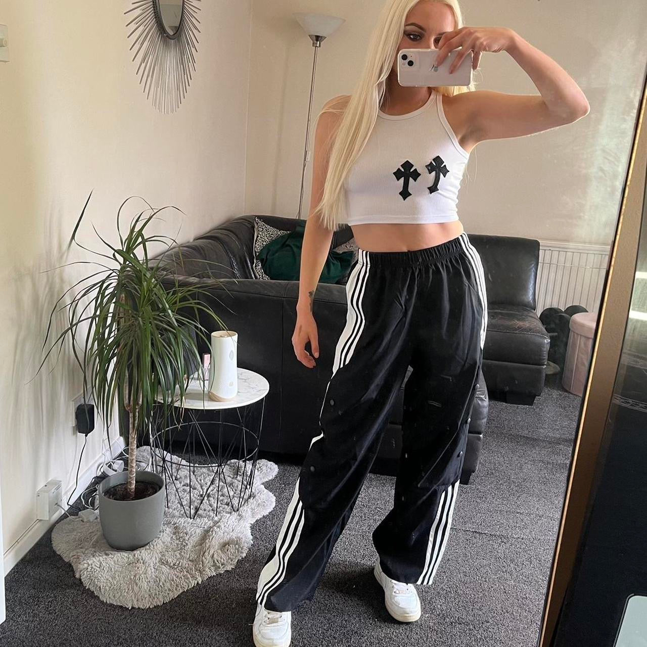 Black High Waisted Stripe Popper Casual Trousers