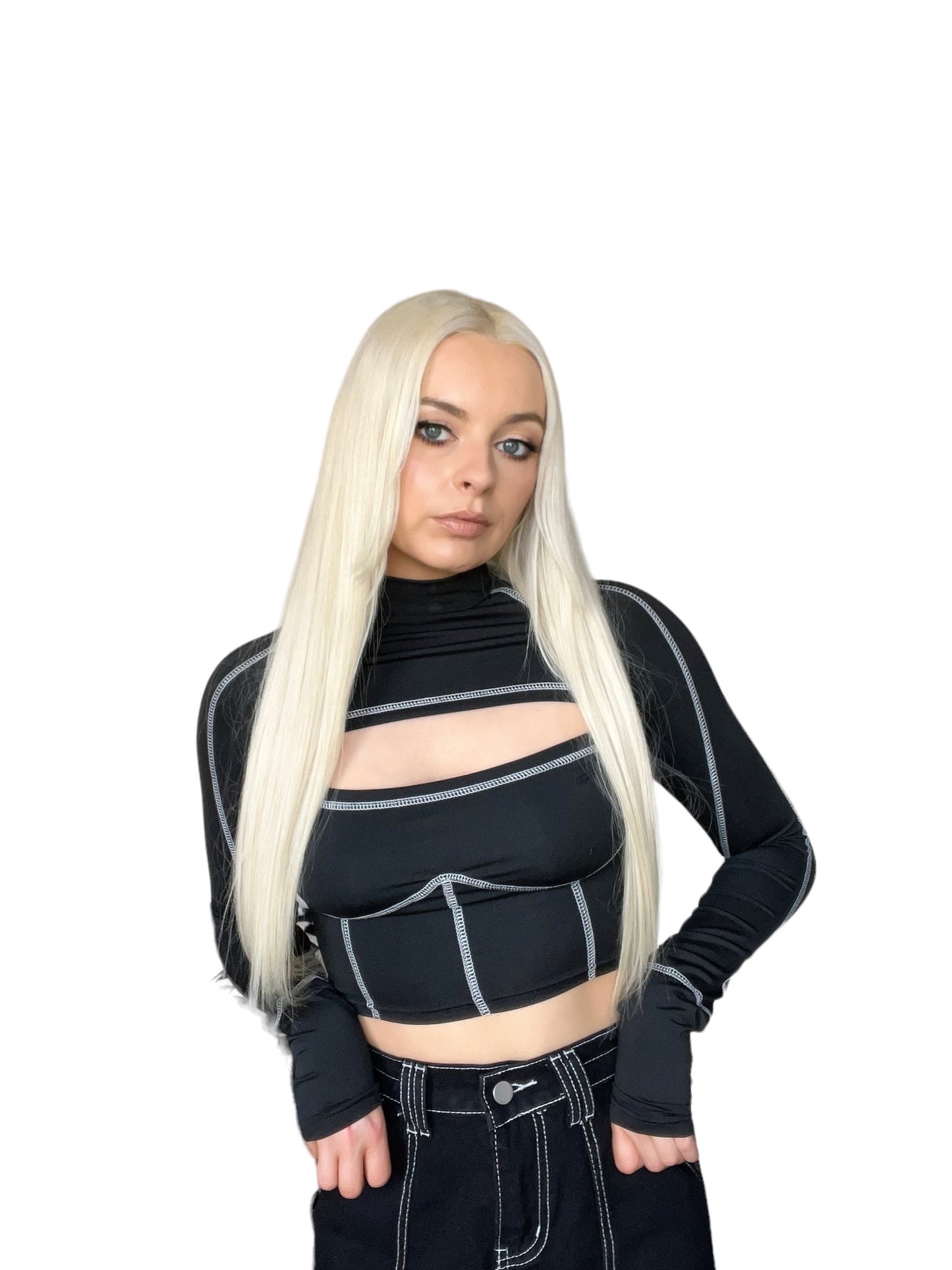 Black Y2k Key Hole Cut Out Long Sleeve Crop Top