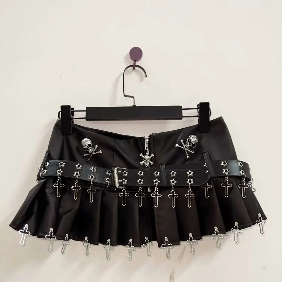 Black Punk Low Rise Mini Skirt With Charm Belt