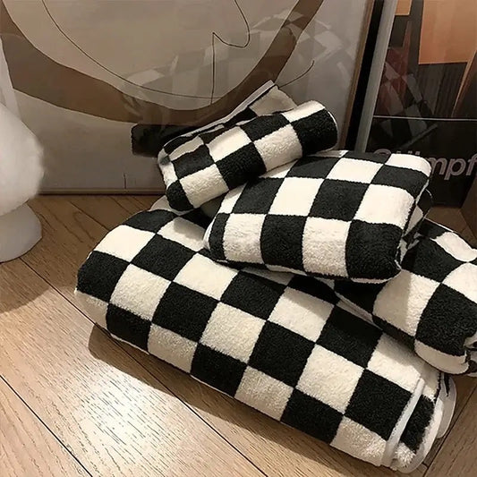 Black And White Checkerboard Fuzzy Blanket