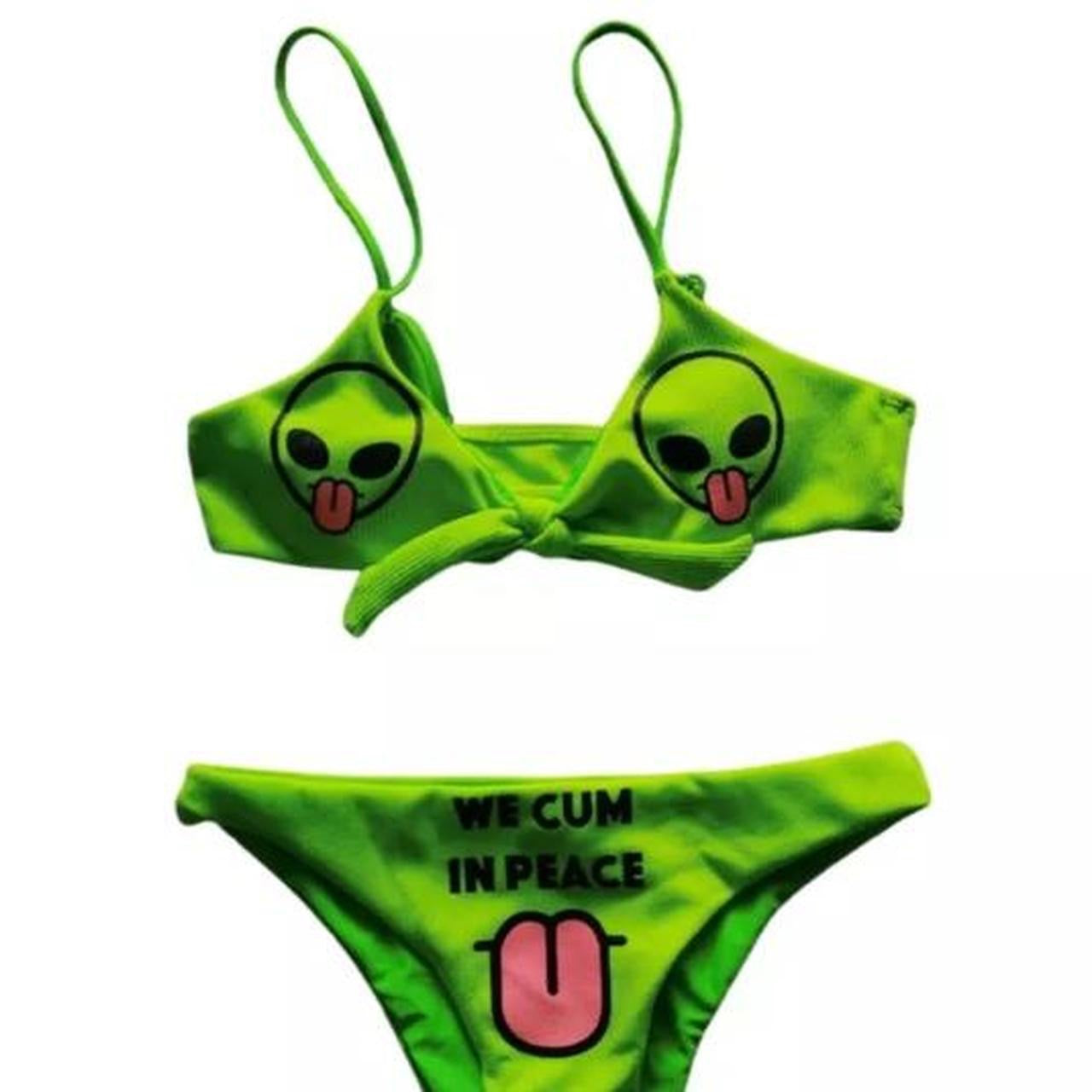 Green Alien Graphic 2 Piece Bikini Set