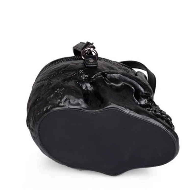 Black Faux Leather Skull Shaped Cross Body Bag