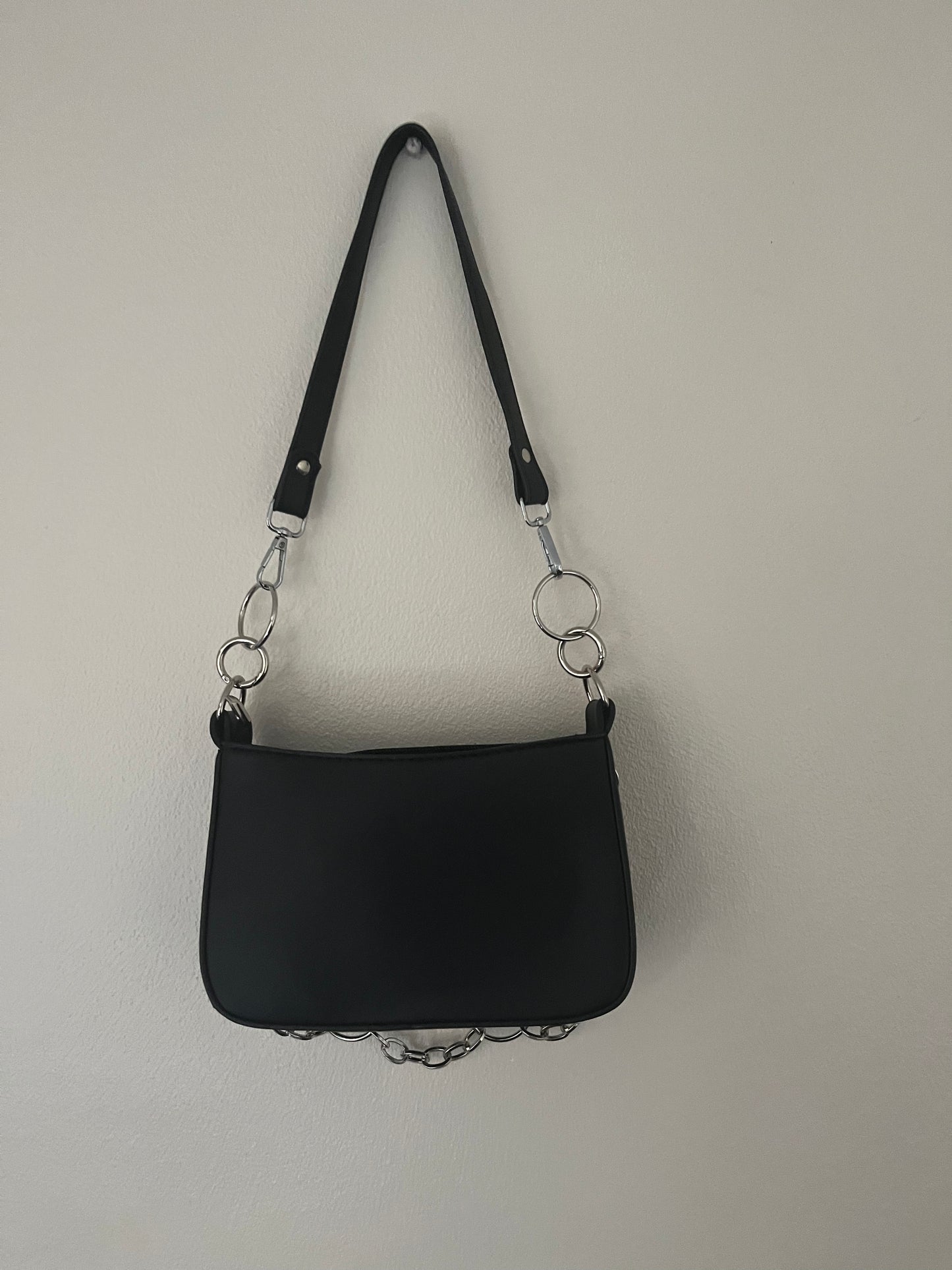 Black Faux Leather Hoop Chainmail Punk Shoulder Bag