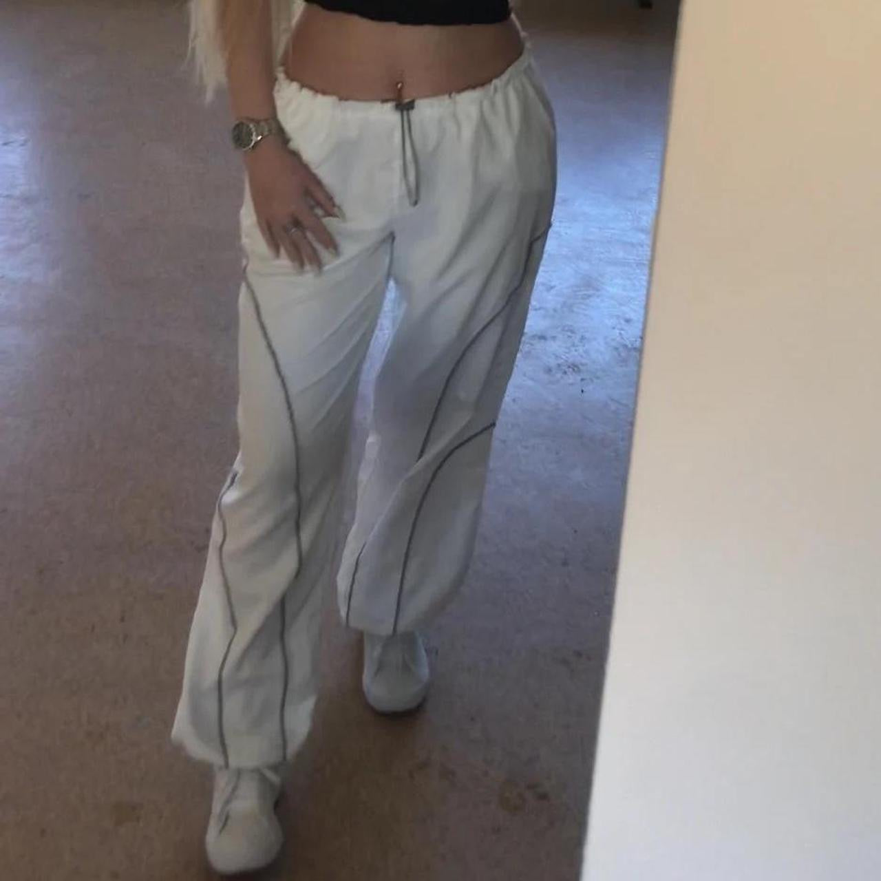 White Y2k Baggy Casual Jogger Trousers