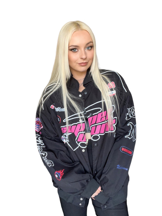 Black Kawaii Motocross Patch Bomber Jacket
