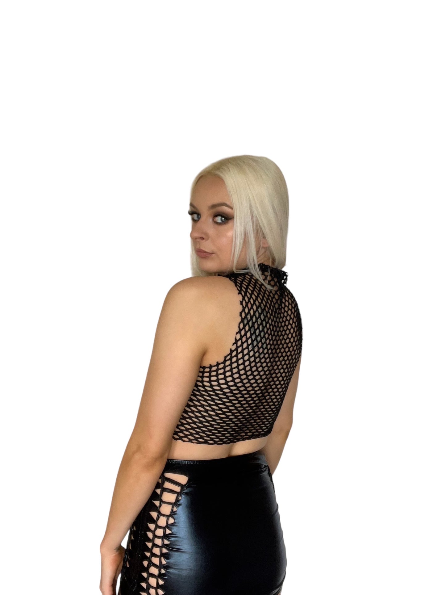Black Netted Warning Tape Crop Top