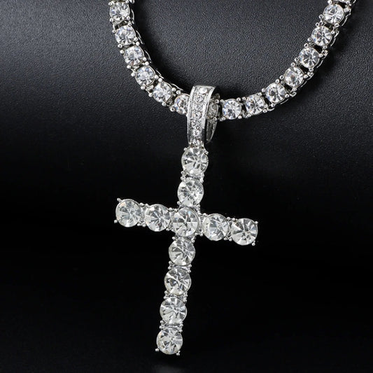 Silver Iced Out Diamente Gothic Cross Necklace