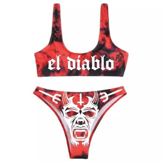 Red Tie Dye El Diablo 2 Piece Bikini Set