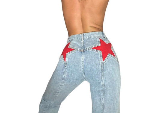 Blue High Waisted Y2k Star Jeans