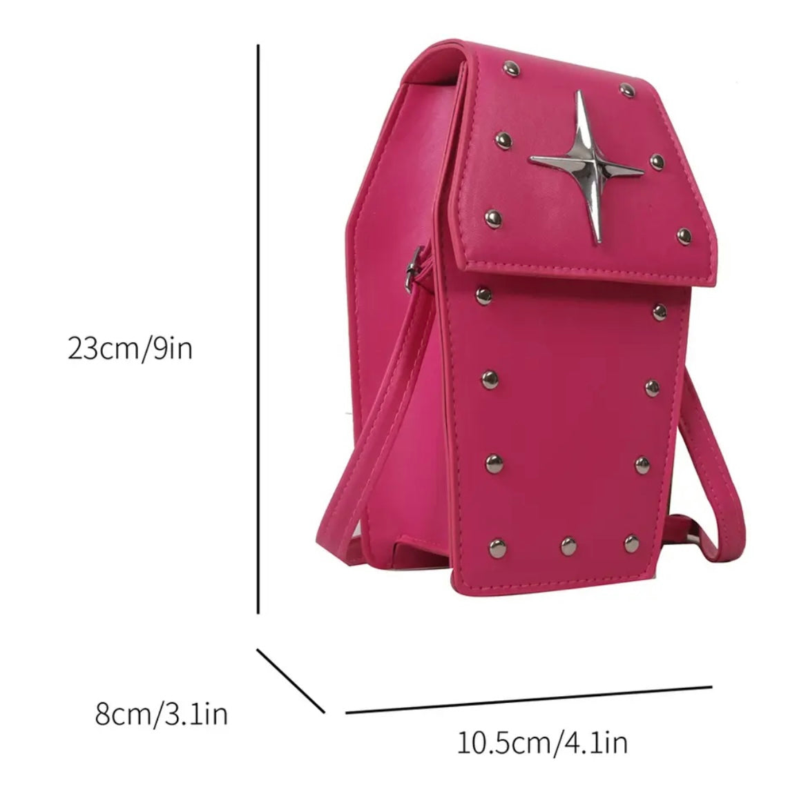 Pink Faux Leather Coffin Shaped Gothic Cross Body Bag