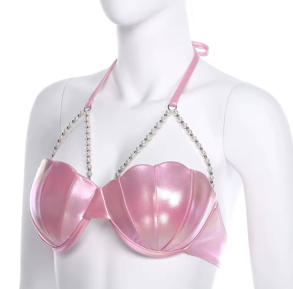 Pink Mermaid Shell Pearl Crop Top Bra