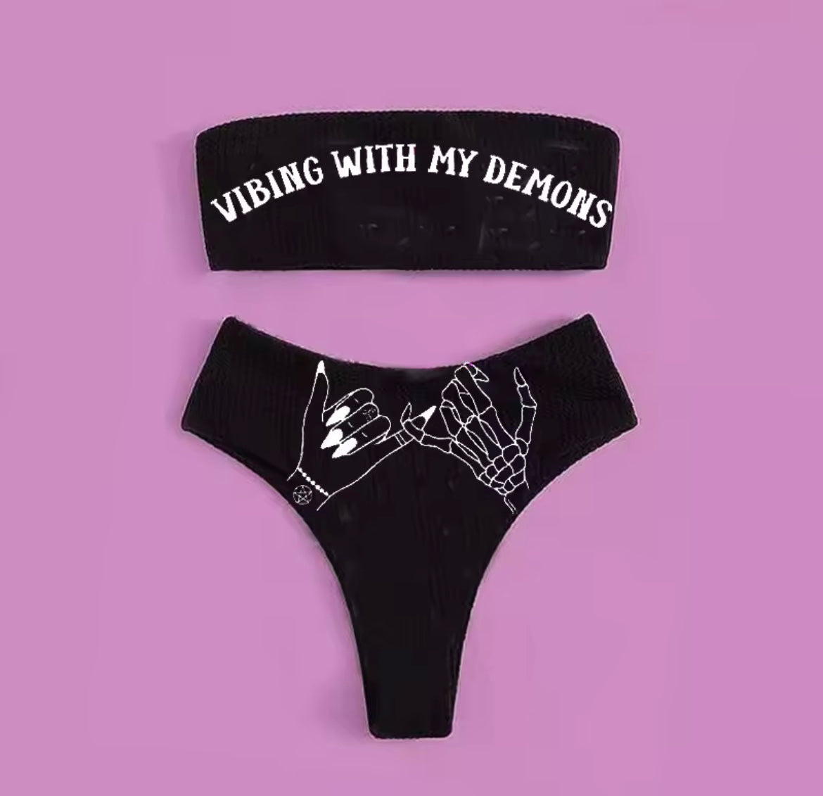 Black Vibing With My Demons Friendship Alternative Bikini Set