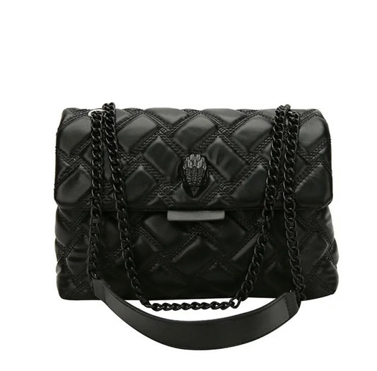 Black Faux Leather Quilted Chain Luxury Handbag