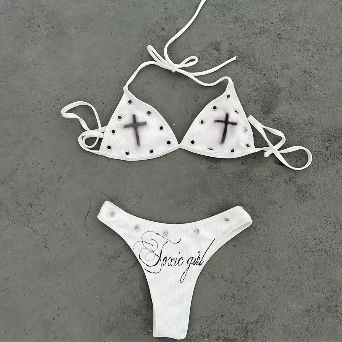 Toxic Girl Punk 2 Piece Slogan Bikini