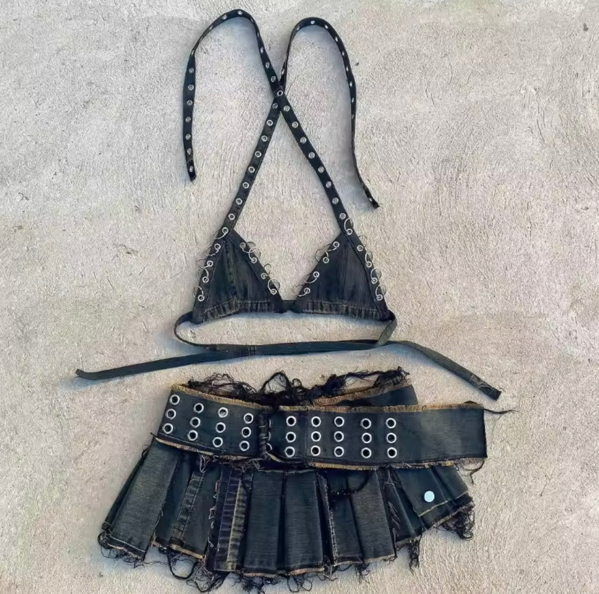 Denim Reworked Punk Brat Co-Ord Skirt Set