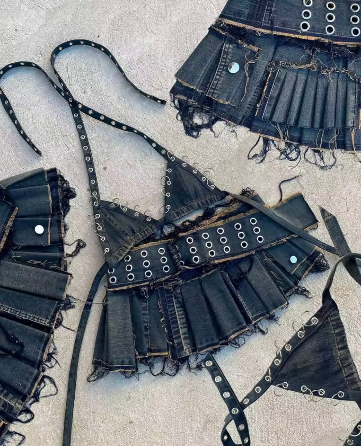 Denim Reworked Punk Brat Co-Ord Skirt Set