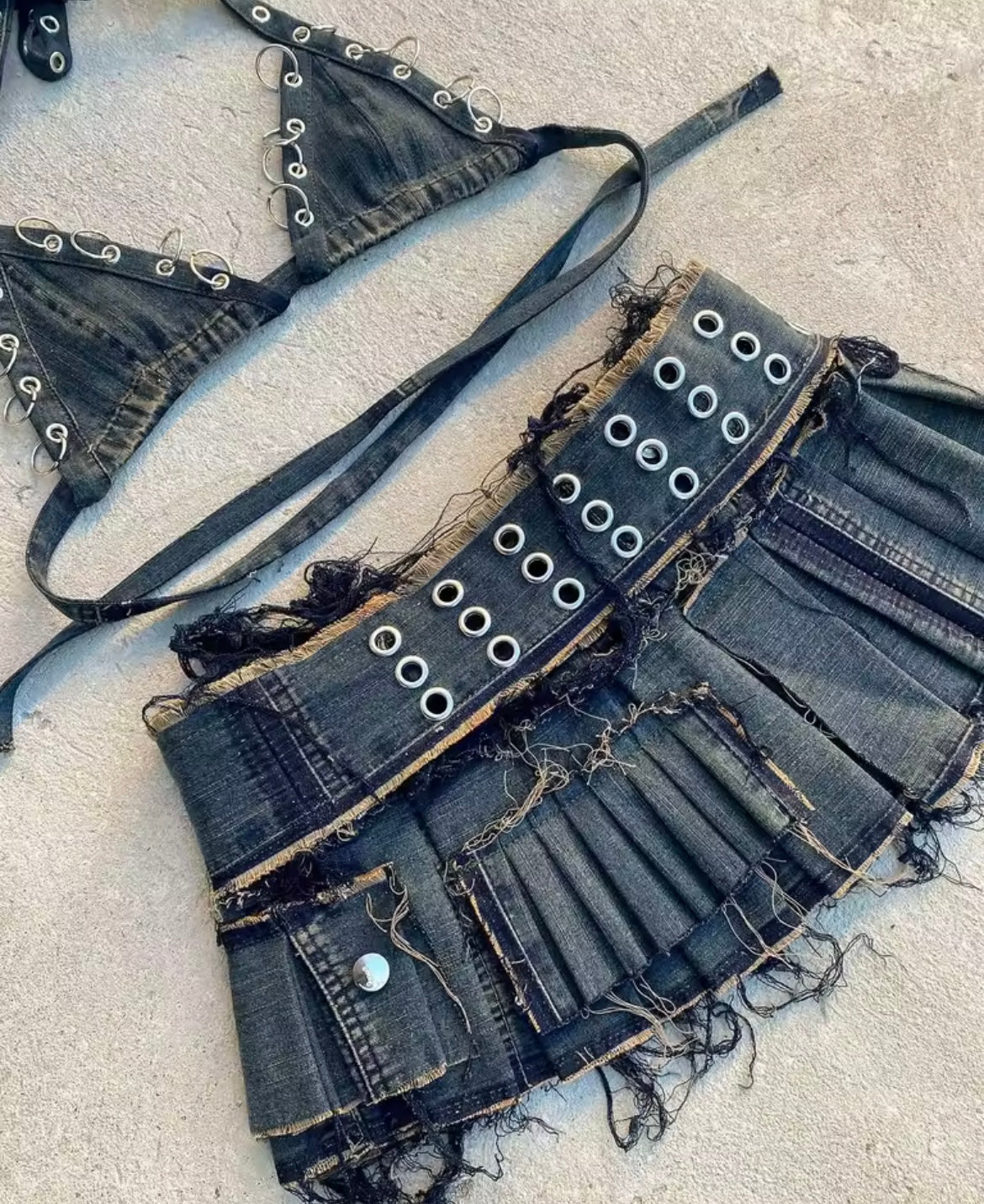Denim Reworked Punk Brat Co-Ord Skirt Set