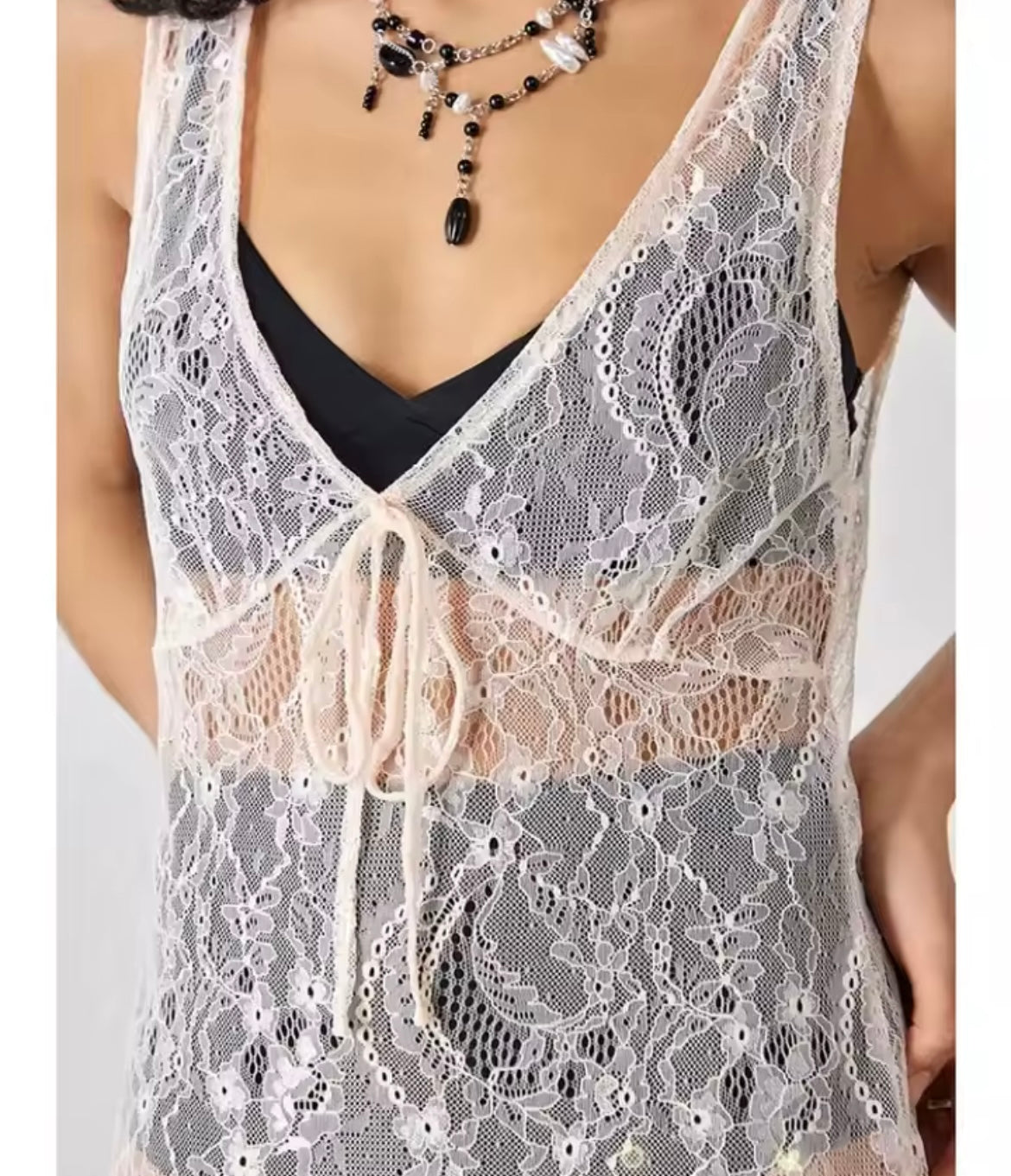White Sheer Lace Fairycore Maxi Summer Dress