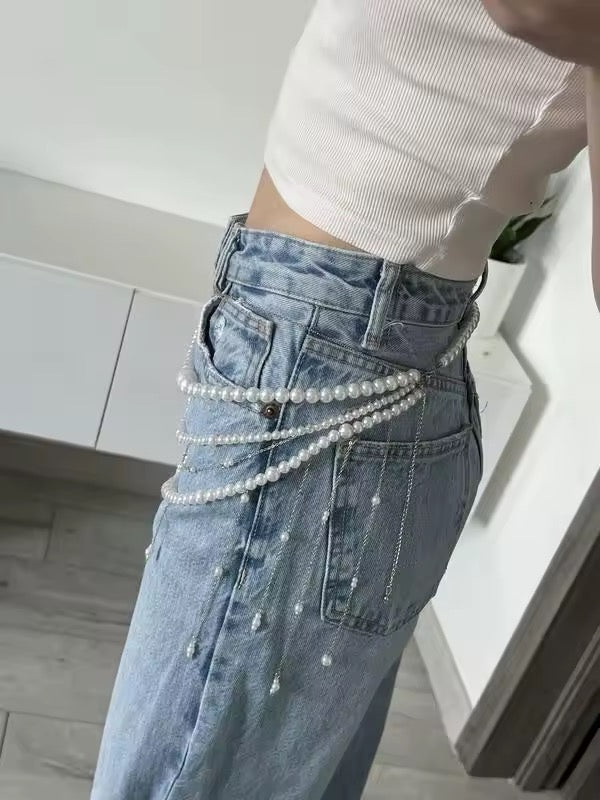 Pearl Chain Layered Tassel Waist Belt