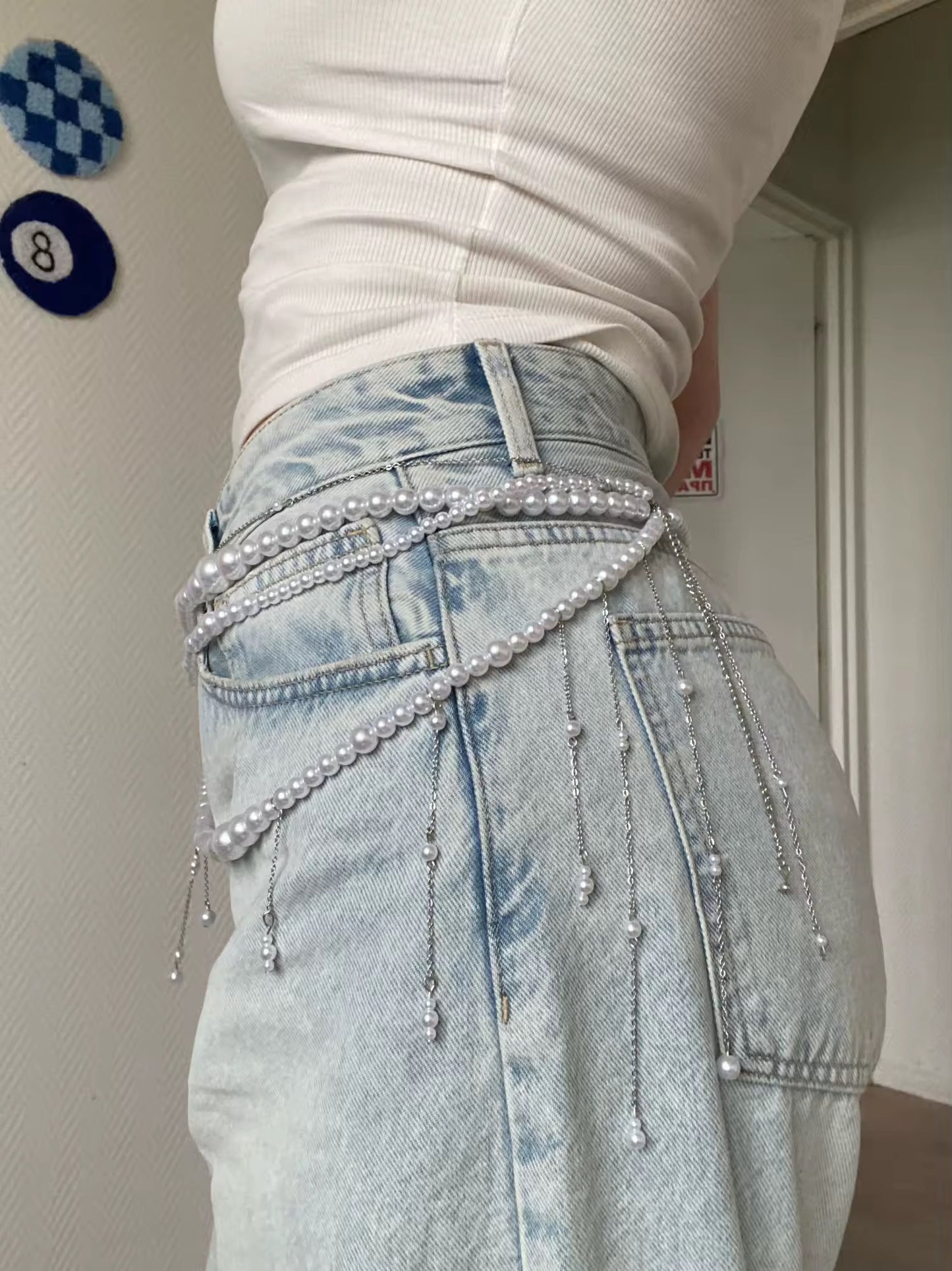 Pearl Chain Layered Tassel Waist Belt