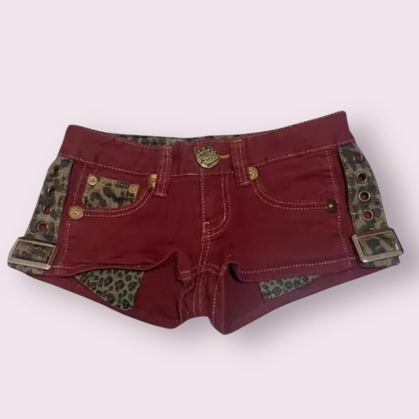 Red Low Rise Punk Leopard Print Shorts