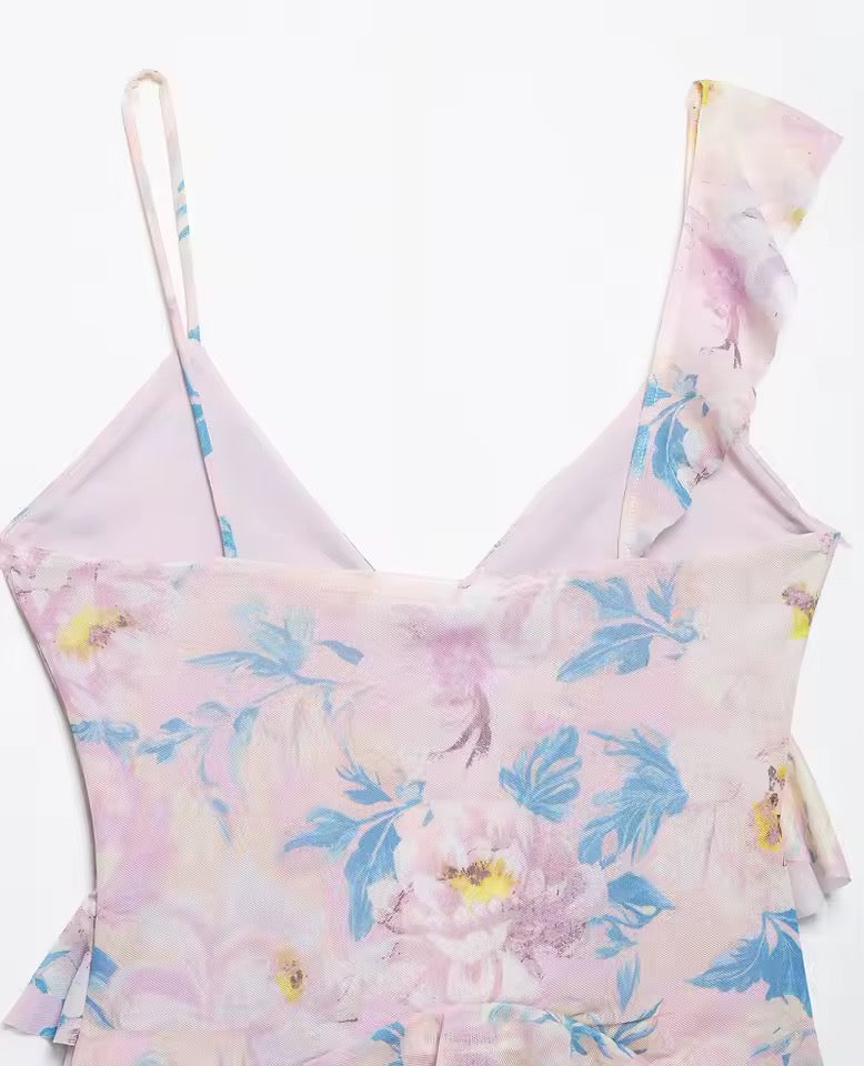 Print Ruffle Y2k Cami Fairycore Crop Top