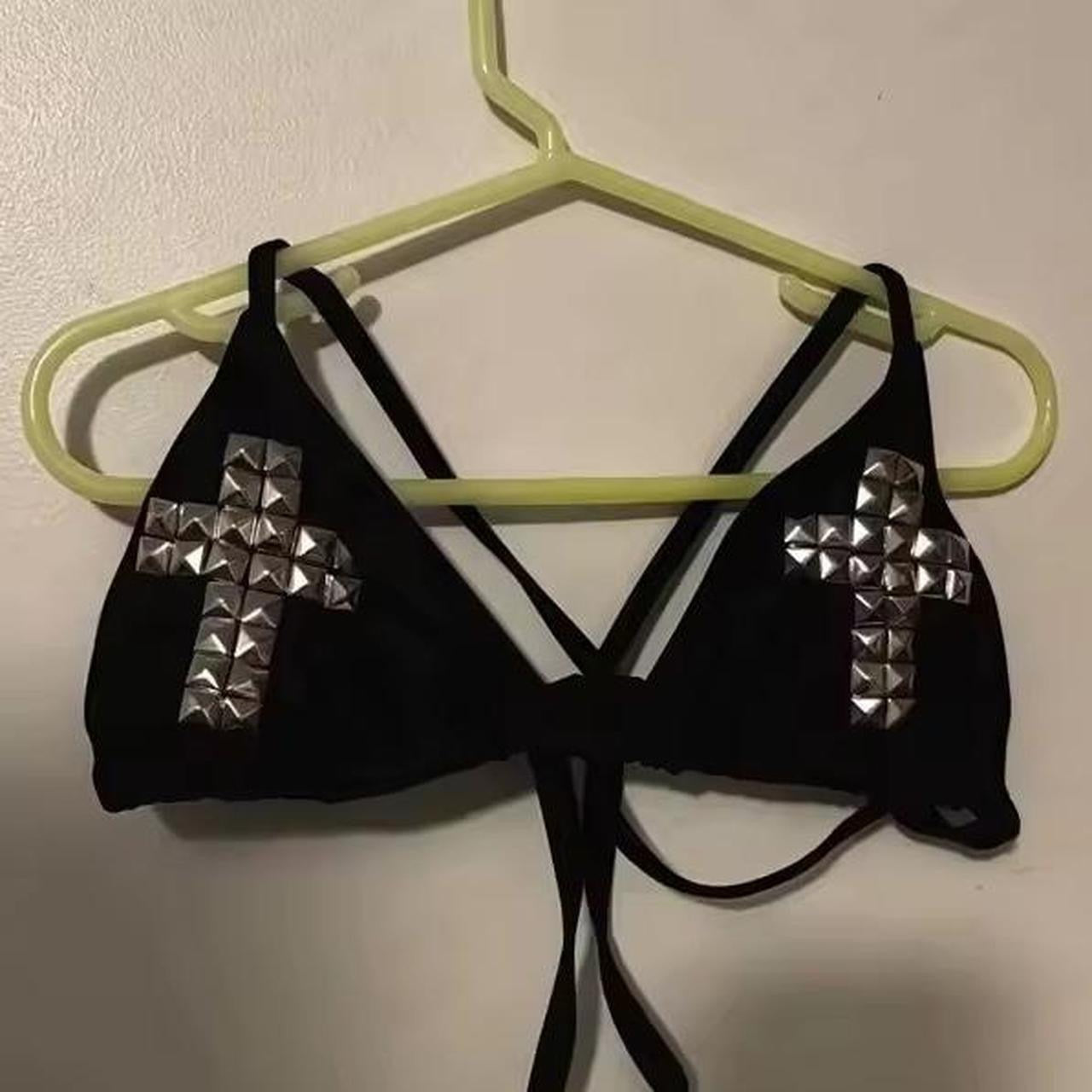 Black Gothic Studded Cross Punk Bikini Crop Top