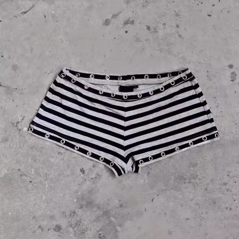 Black And White Striped Emo Y2k Low Rise Hot Pants