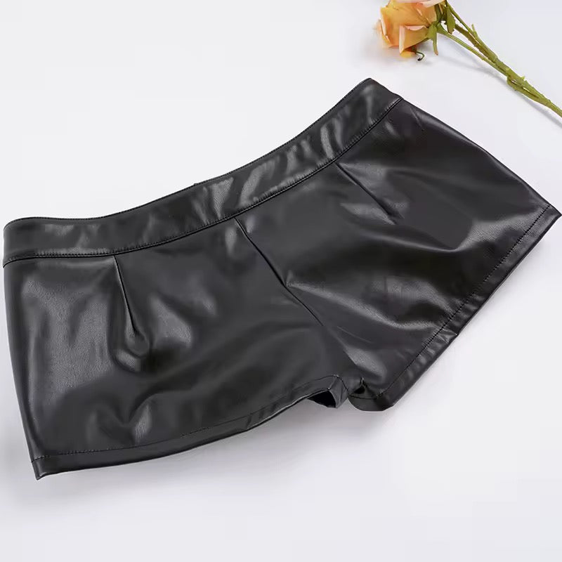 Black Faux Leather Punk Spike Studded Low Rise Shorts