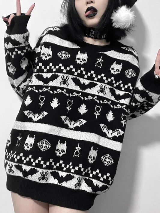 Black And White Gothic Christmas Oversized Sweater Jumper