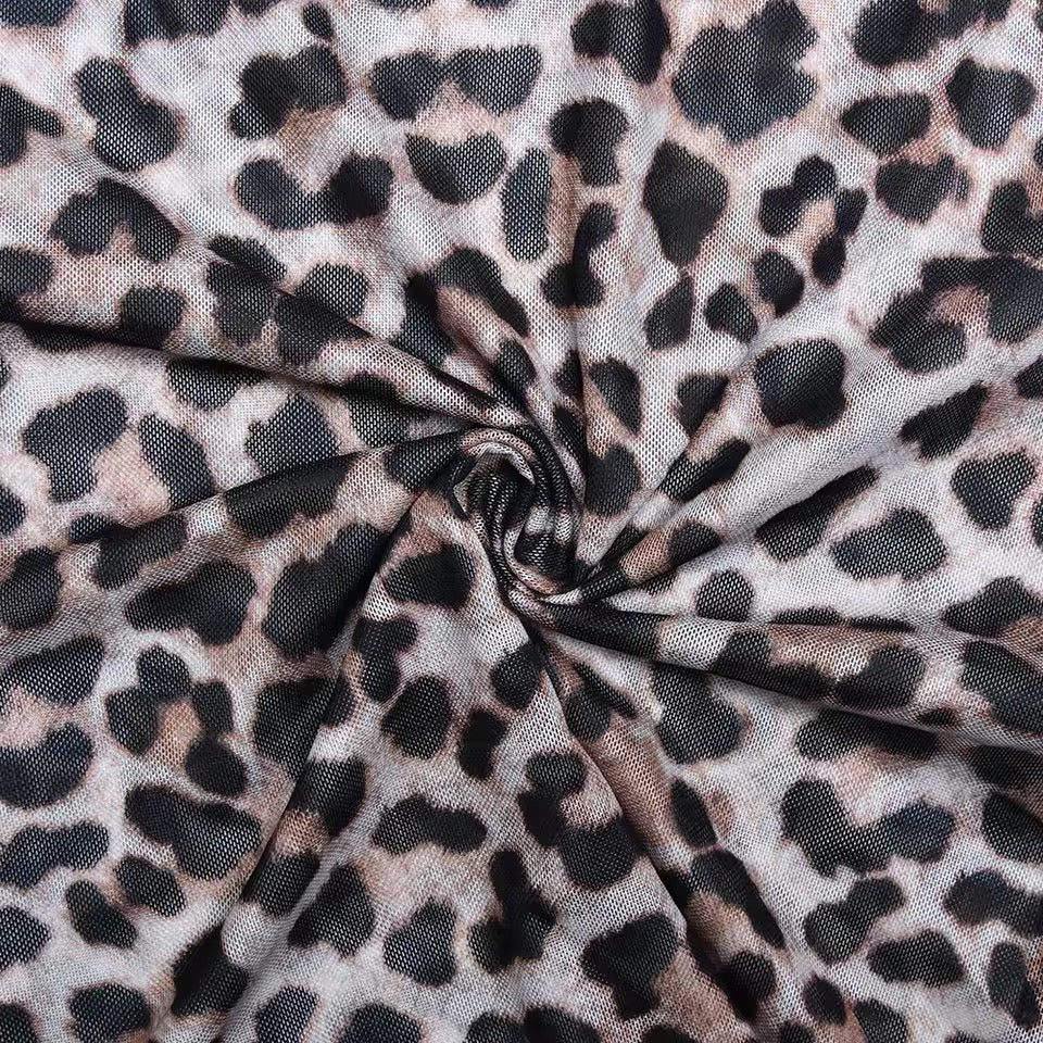 Brown Mesh Leopard Print Roll Over Waist Flare Trousers